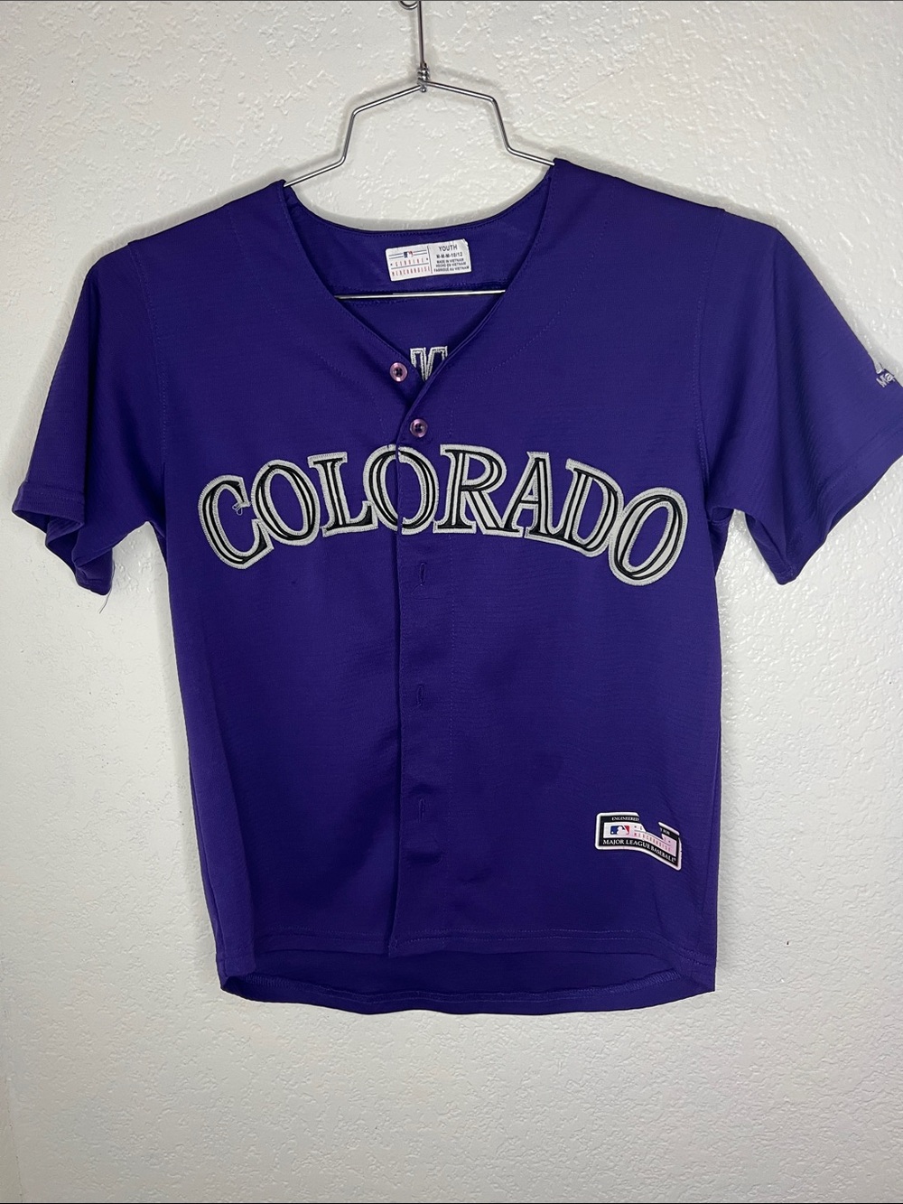 Colorado Rockies Nolan Arenado Purple kids youth Jersey medium Button Down